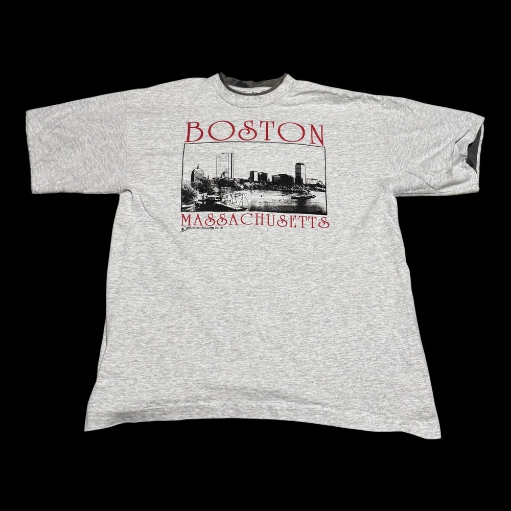 Vintage 90s Belton Boston Massachusetts Skyline Gray Cotton Shirt‎ Men's XL